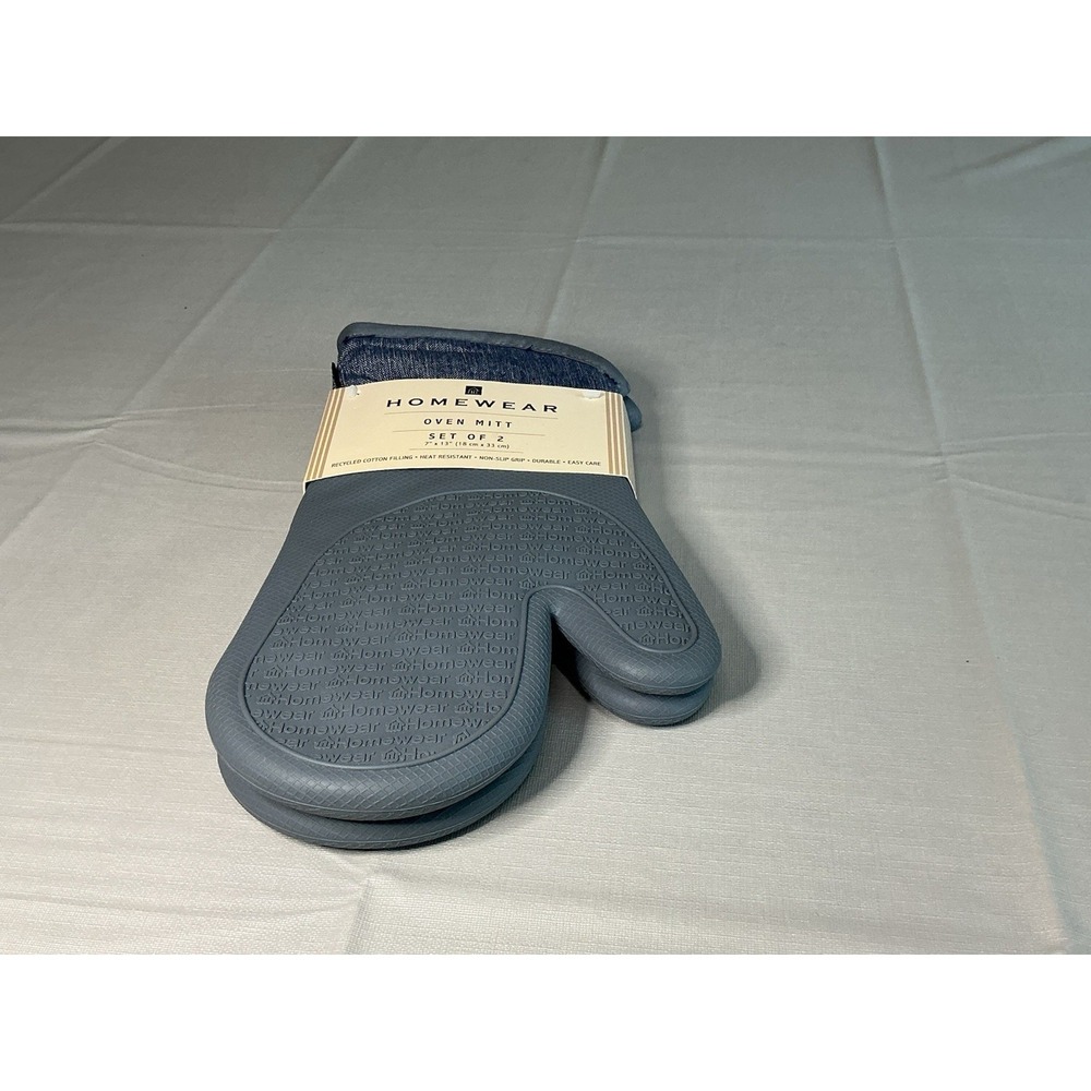 Homewear Oven Mitt Set of 2 Gray Silicone Heat Resistant Non-Slip Kitchen NWT